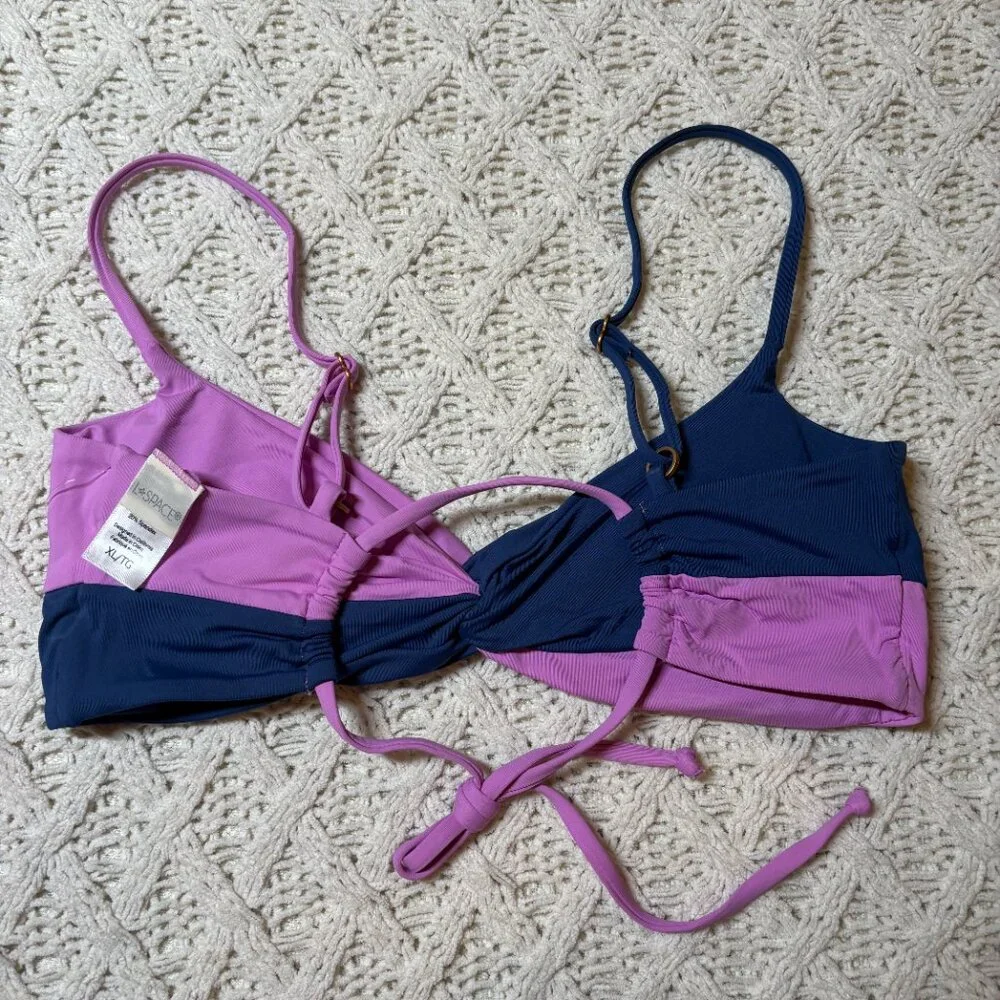 L*Space Colorblock Twist Front Bikini Top Purple & Navy‎ – Women’s XL NWOT